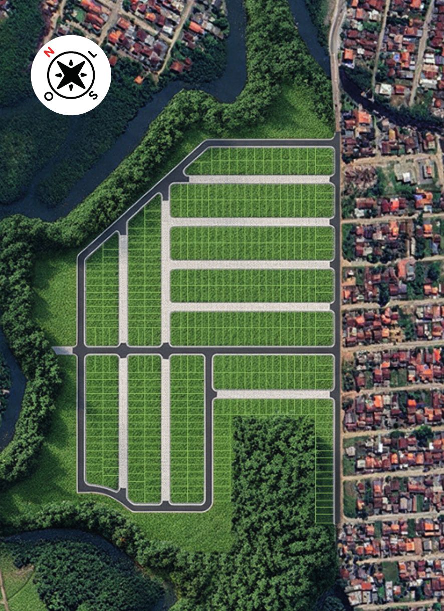 Vista superior ilustrativa do loteamento ao lado do bairro já consolidado